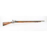 India Pattern Flintlock Brown Bess Musket, 99cm barrel with proof marks, the double line engraved