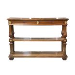 Late 19th / early 20th century walnut three tier buffet, with two frieze drawers and gilt metal