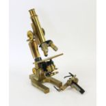 Lacquered brass Microscope, signed at the rear of the foot, 'Henry Crouch London 9628,