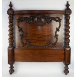 19th century mahogany half-tester bed, the canopy with moulded pediment, floral carved finials and