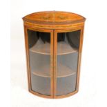 Sheraton Revival painted satinwood bowfronted corner bookcase cabinet, with two glazed doors above