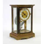 French brass cased four glass eight day mantel clock, the white enamel chapter ring with Arabic