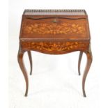 19th century rosewood bonheur du jour with marquetry inlaid decoration, brass galleried back,