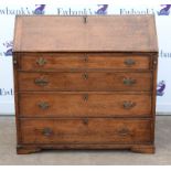19th century oak bureau fall front enclosing fitted interior with drawers and pigeon holes above