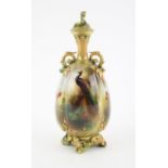Henry Martin (1887-1917) for Royal Worcester a twin handled ovoid vase with hand painted decoration