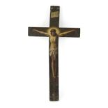 19th century painted Crucifix, oil on panel, H38 x W21