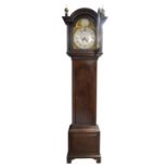 George III mahogany eight day longcase clock, the silvered dial signed to plaque to arch John May,