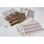 Postage stamps; 4d England Winners World Cup 1966 Approx. 88 half sheets 3 full sheets and various