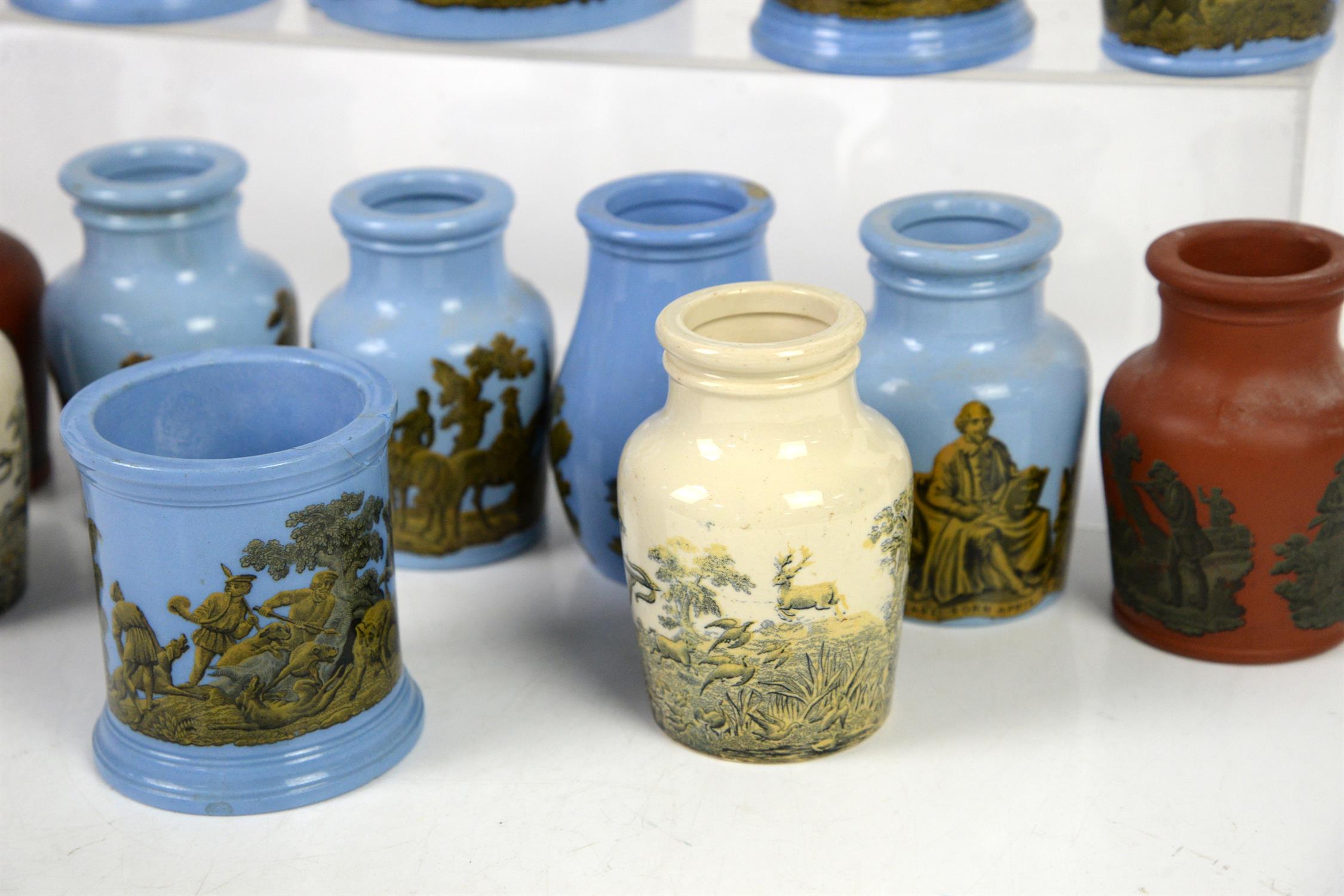 Collection of 19th Century Pratt-ware ceramic potted meat pots, jars (two with cover), - Image 4 of 6