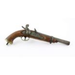 Mid 19th century Colonial percussion cap pistol with oval script mark to side plate,