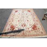 Agra design carpet, hand-woven in India, central floral medallions, floral and vine design on a