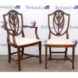 Set of 10 mahogany Hepplewhite style back dining chairs with prince of Wales feathers,