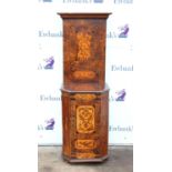 19th century Austrian walnut and marquetry inlaid dwarf cupboard with canted corners,