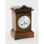19th century French inlaid rosewood mantel clock, the white enamel convex dial with blue Roman