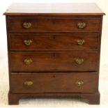 19th century mahogany chest of four long graduated drawers on bracket feet, H77 x W76 x D47cm