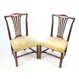 Pair of 19th century mahogany Chippendale style dining chairs on square supports and stretchered