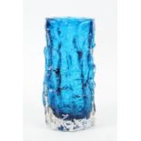 Whitefriars glass cylindrical bark vase in blue, h15cm