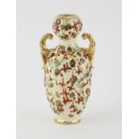 Fischer Budapest twin handled vase, decorated with blossoming flowers, marked to base, h22.5cm