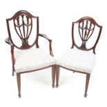 Set of ten - (eight single and two carvers)- Hepplewhite style dining chairs with shield backs and