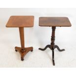 19th century mahogany occasional table on triform base with roundels on turned feet H68cm x d40.