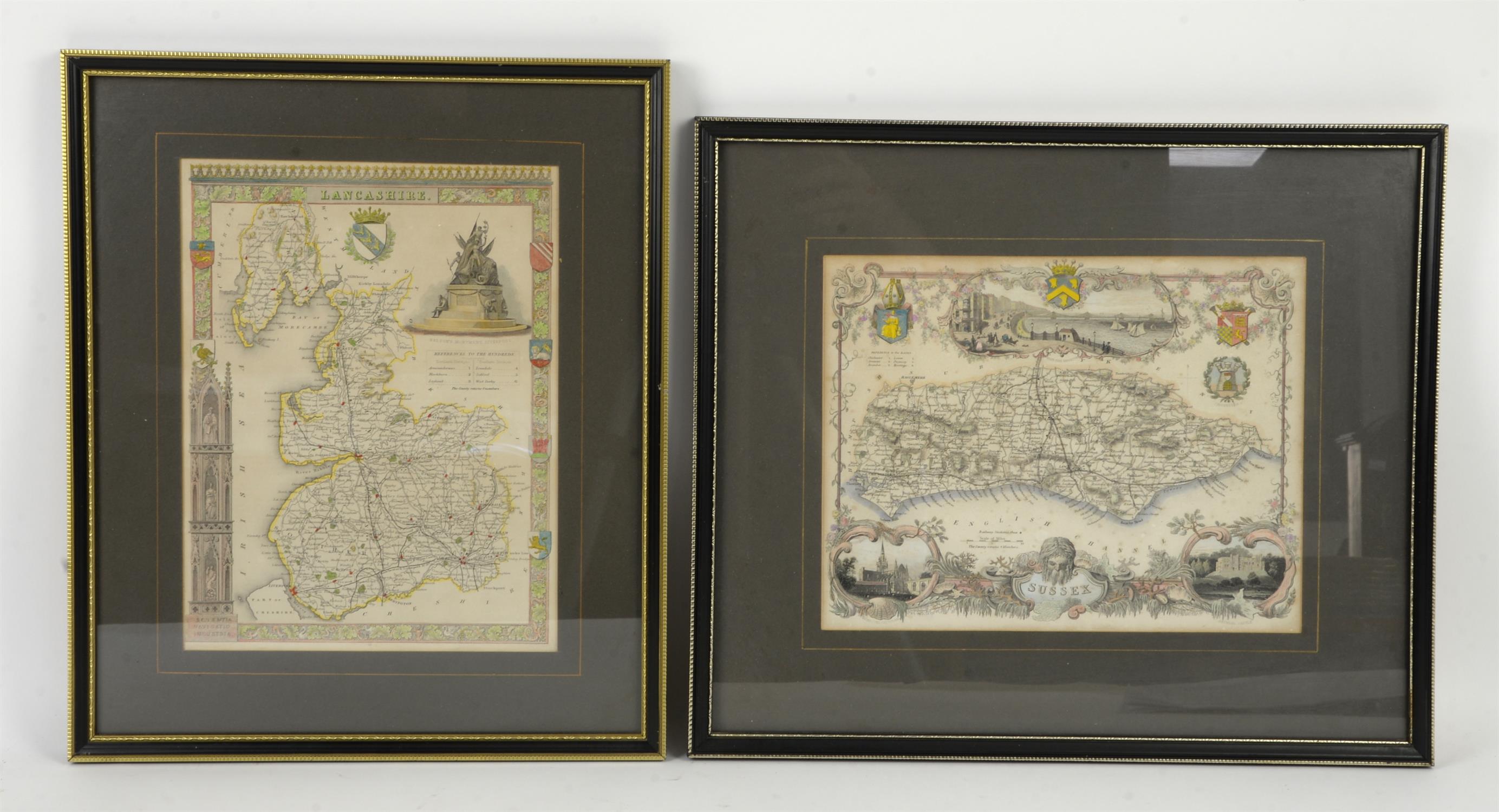 Five maps together with two printed maps, to include 19th century maps of Surrey, 20.5 x 26. - Image 2 of 3