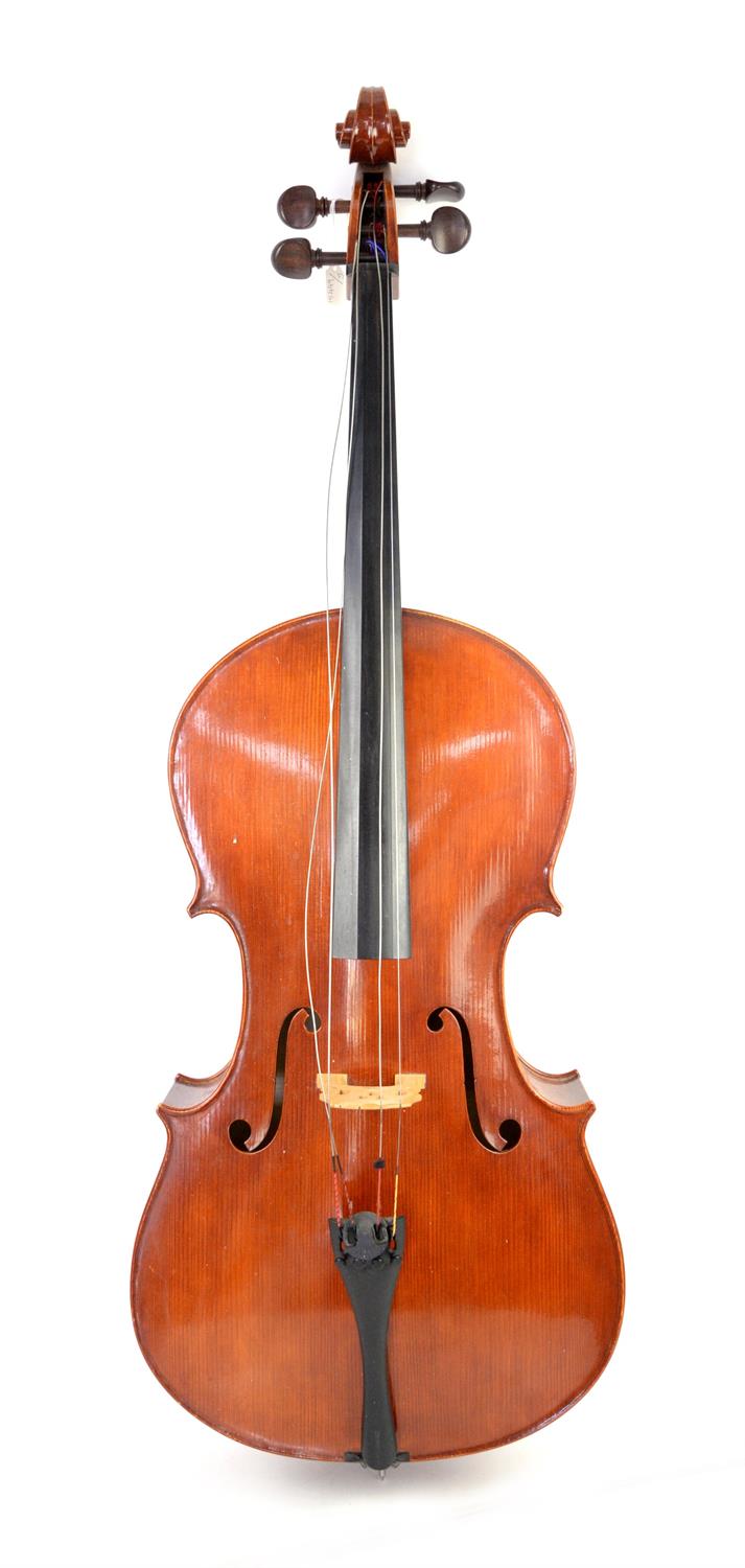 Nigel S Melfi cello, with two-piece maple back and maple sides, labelled 'Nigel S Melfi,