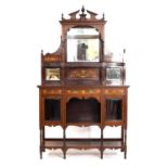 Late 19th/early 20th rosewood and marquetry inlaid mirrored back sideboard, the raised gallery back