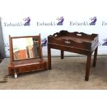 George III mahogany dressing table mirror with boxwood inlay with three drawers to the frieze,