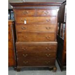 George III mahogany tallboy, with two short over three long graduated drawers and brushing slide