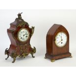 Late 19th century tortoiseshell clock with gilt metal mounts, the two train movement striking the