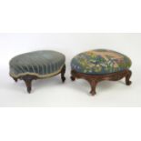 Two similar George III mahogany small footstools, including one with wool work upholstery with a