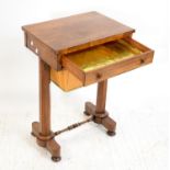 19th century rosewood work table with a single drawer over bag on octagonal twin-end supports,