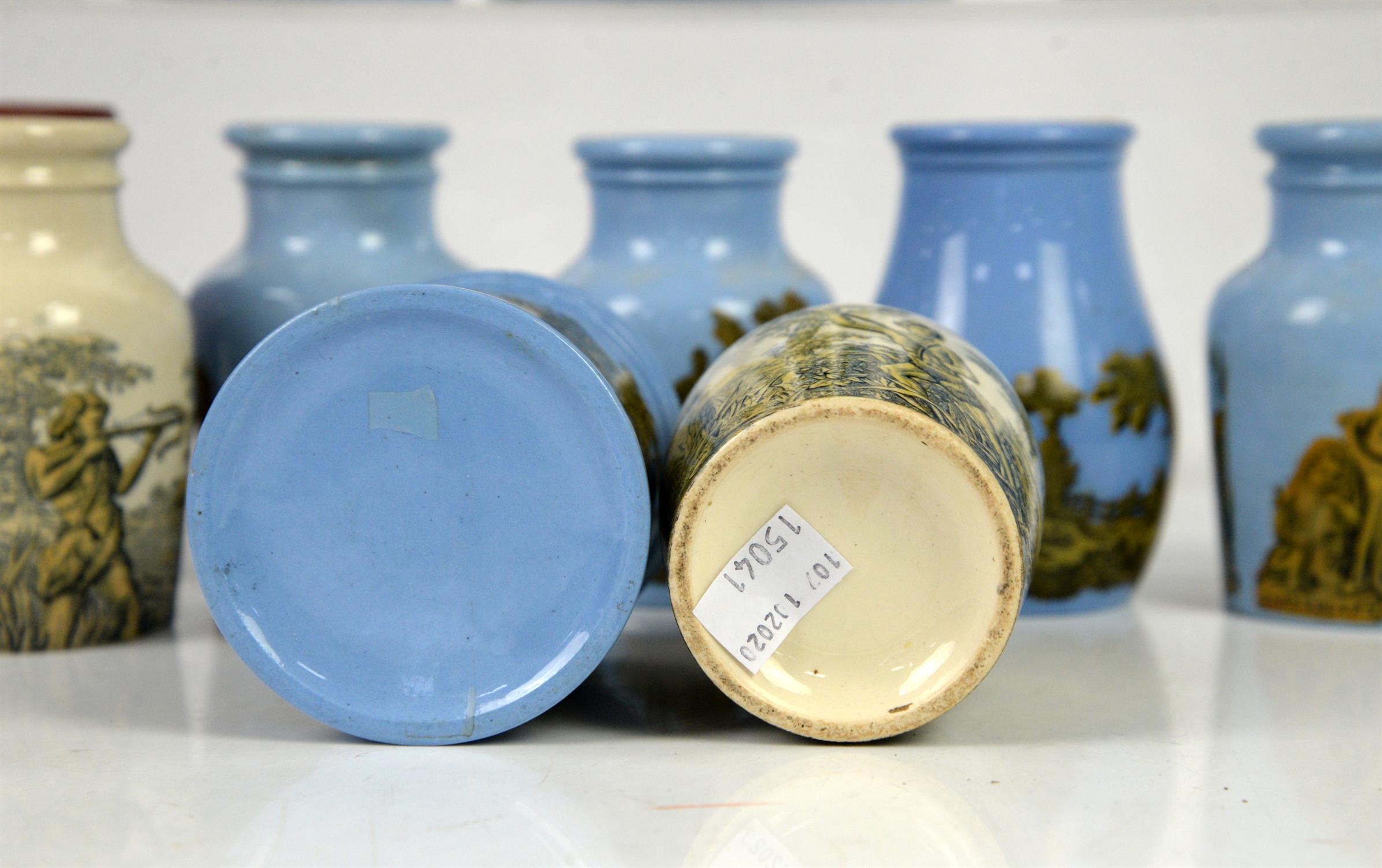 Collection of 19th Century Pratt-ware ceramic potted meat pots, jars (two with cover), - Image 5 of 6