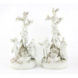 Pair of early 20th century Sevres blanc de chine bisque porcelain figural groups of musicians and