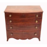 19th century mahogany bow-fronted chest of four long graduated drawers, with rosewood cross-banding,