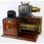 Early 20th century mahogany, brass and lacquered tin Magic Lantern by Newton & Co. Fleet Street,