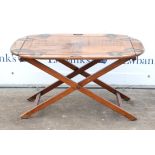 Early 20th century butler's mahogany tray on stand, h90 x w88.5 x d62.5cm,