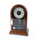 Early 20th century mahogany cased Boulle electric clock, battery operated, 4.5 inch silvered Arabic
