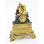 19th century French gilt and bronze mantle clock cast with two women on a rocky outcrop 46cm H x