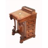 Victorian walnut presentation Davenport with raised galleried back enclosing stationery