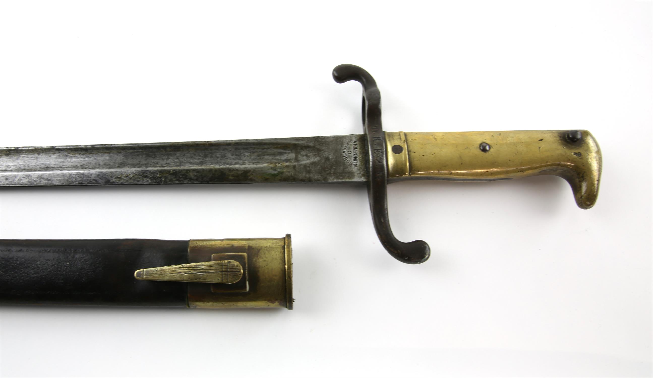 German S1871 pattern sword bayonet the ricasso marked Coulaux & Co Klingenthal, blade back marked - Image 2 of 2