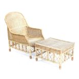 Wicker conservatory armchair, h99cm w66cm, together with a wicker conservatory low table,