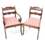 Set of six 19th century mahogany dining chairs, with floral carved back splats and drop in seats on