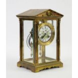 French four glass mantel clock, twin train brass drum movement marked AD Mougin, striking the hour