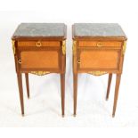 Pair of early 20th century French kingwood and tulip wood pot cupboards, with gilt metal mounts and