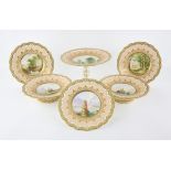 19th century English porcelain part dessert service decorated with shipping and landscape scenes