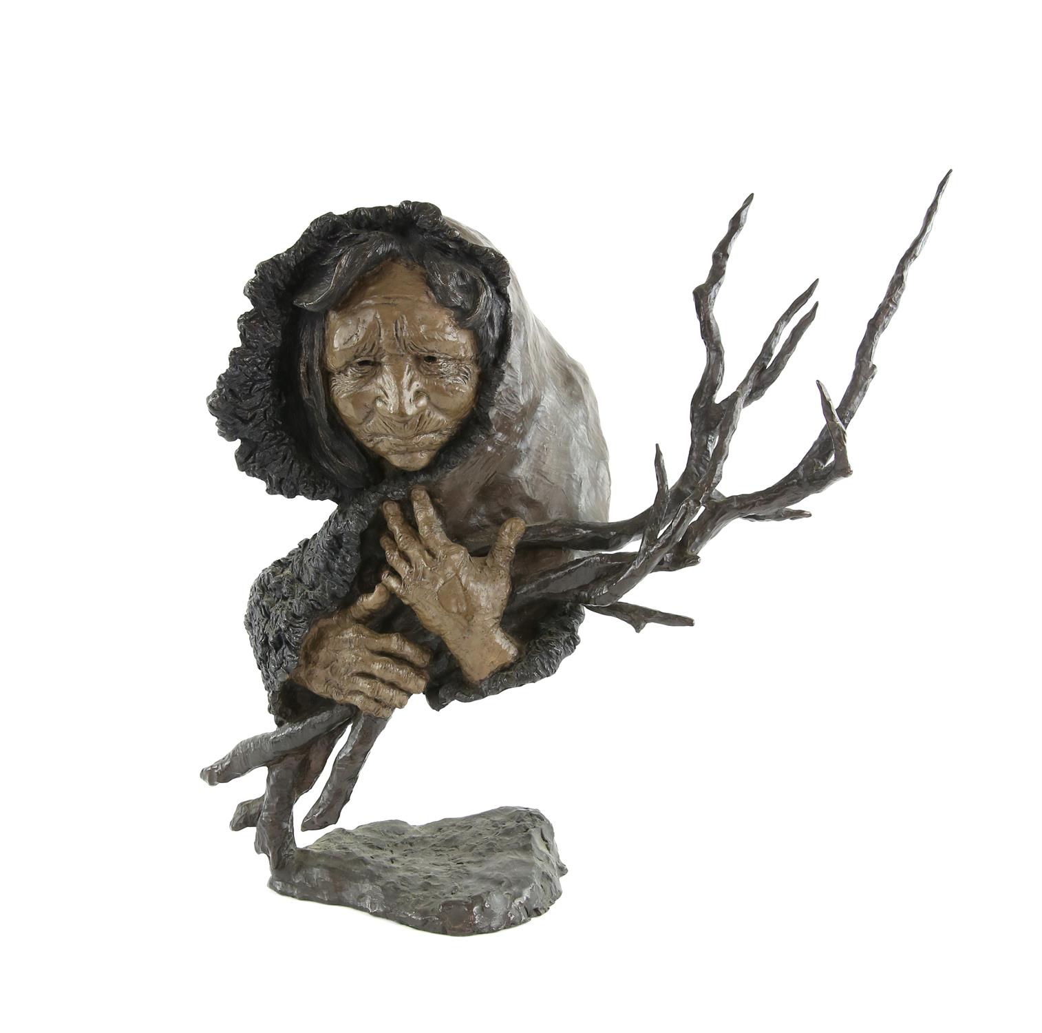 Mark Hopkins (American, b.1965), limited edition bronze of an elderly lady holding a bundle of