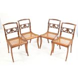 Set of four 19th mahogany rope back cane seated dining chairs on sabre legs