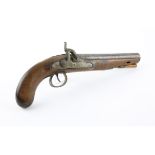 Early 19th century percussion cap pistol with foliate engraved steel furniture, later restorations,