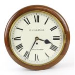 P Jillings wall clock, fusee movement, mahogany case, the white enamelled dial marked P Jillings,